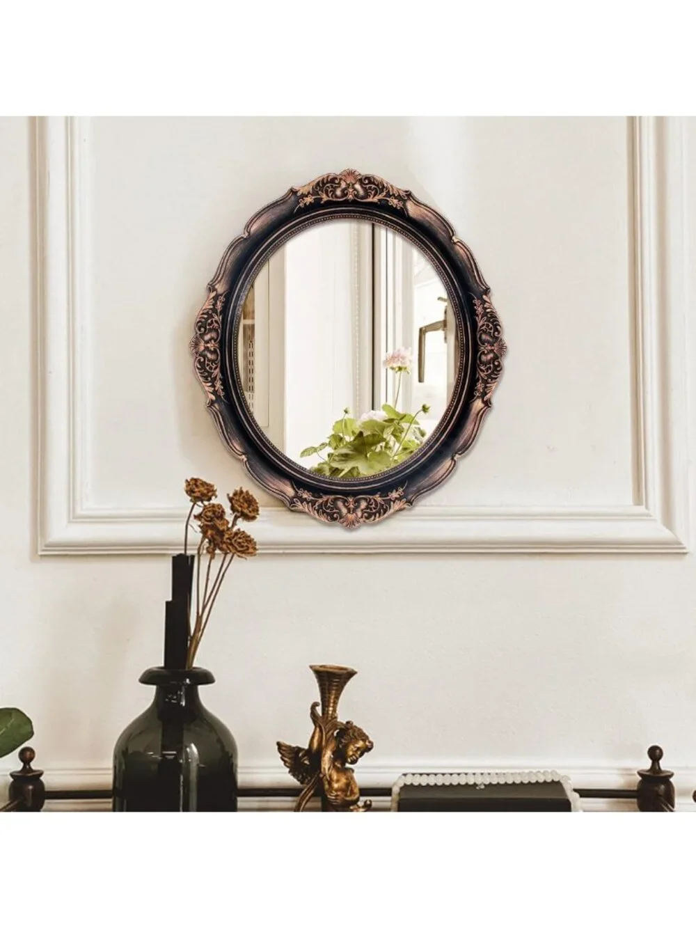 Vintage Oval Decorative Wall Mirror - 13.1x14.8 Inch Hanging Accent for Bedroom